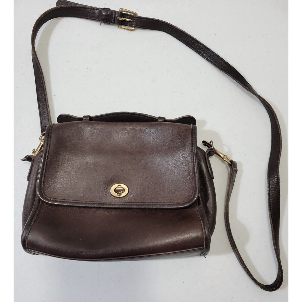 Vintage COACH 9870 Court Shoulder Bag Purse Chocolate Brown Leather Turn Lock - Picture 2 of 16